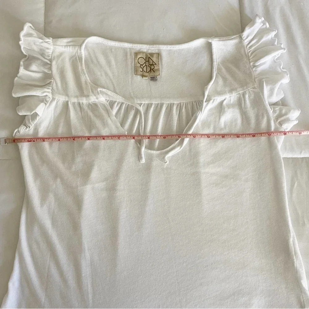 Chaser White Cotton Flutter Sleeve Tee Shirt Size Extra Small